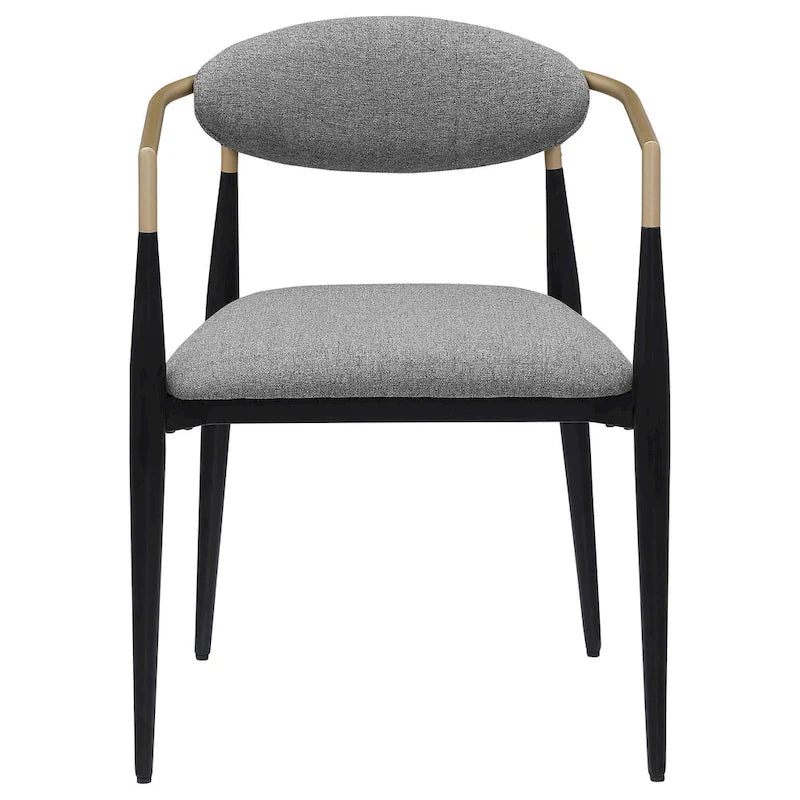 Exis Dining Armchair Set of 2, Modern Gray Fabric, Sleek Black Metal