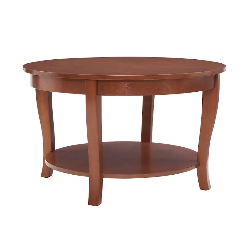 Table basse ronde traditionnelle en bois avec étagères de rangement ouvertes, pour salon, chambre, appartement, studio