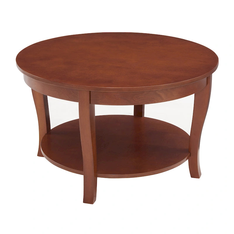 Table basse ronde traditionnelle en bois avec étagères de rangement ouvertes, pour salon, chambre, appartement, studio