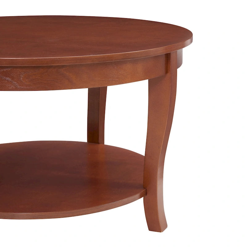 Table basse ronde traditionnelle en bois avec étagères de rangement ouvertes, pour salon, chambre, appartement, studio