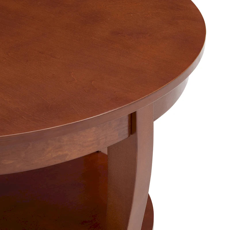 Table basse ronde traditionnelle en bois avec étagères de rangement ouvertes, pour salon, chambre, appartement, studio