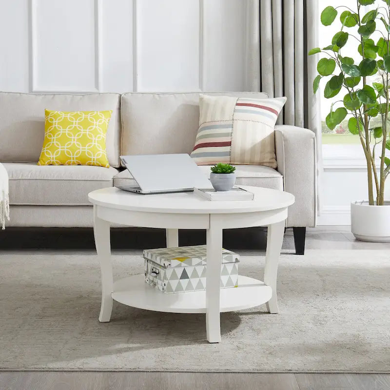 Table basse ronde traditionnelle en bois avec étagères de rangement ouvertes, pour salon, chambre, appartement, studio