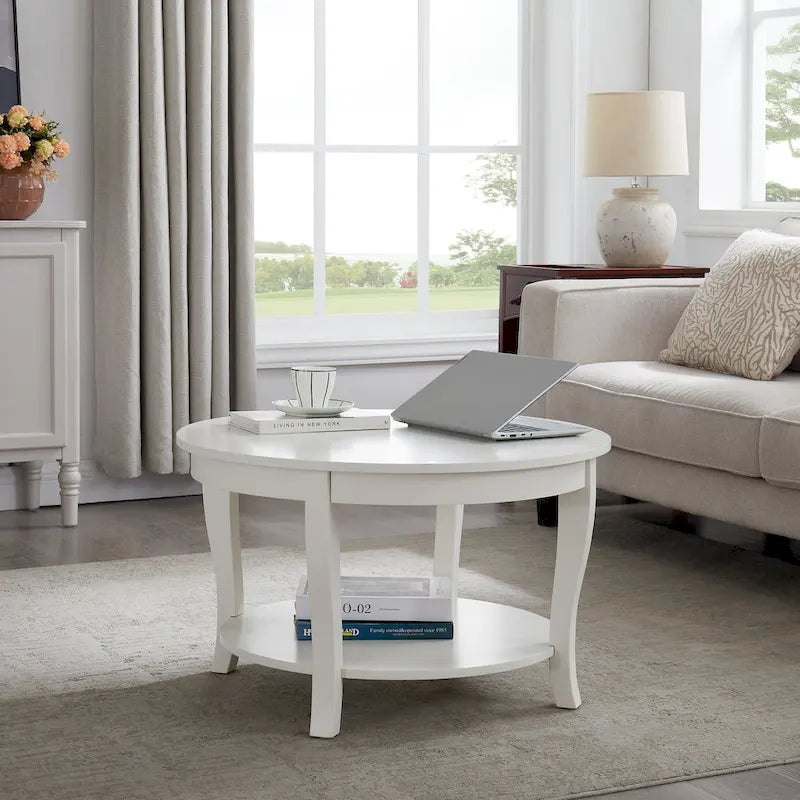 Table basse ronde traditionnelle en bois avec étagères de rangement ouvertes, pour salon, chambre, appartement, studio