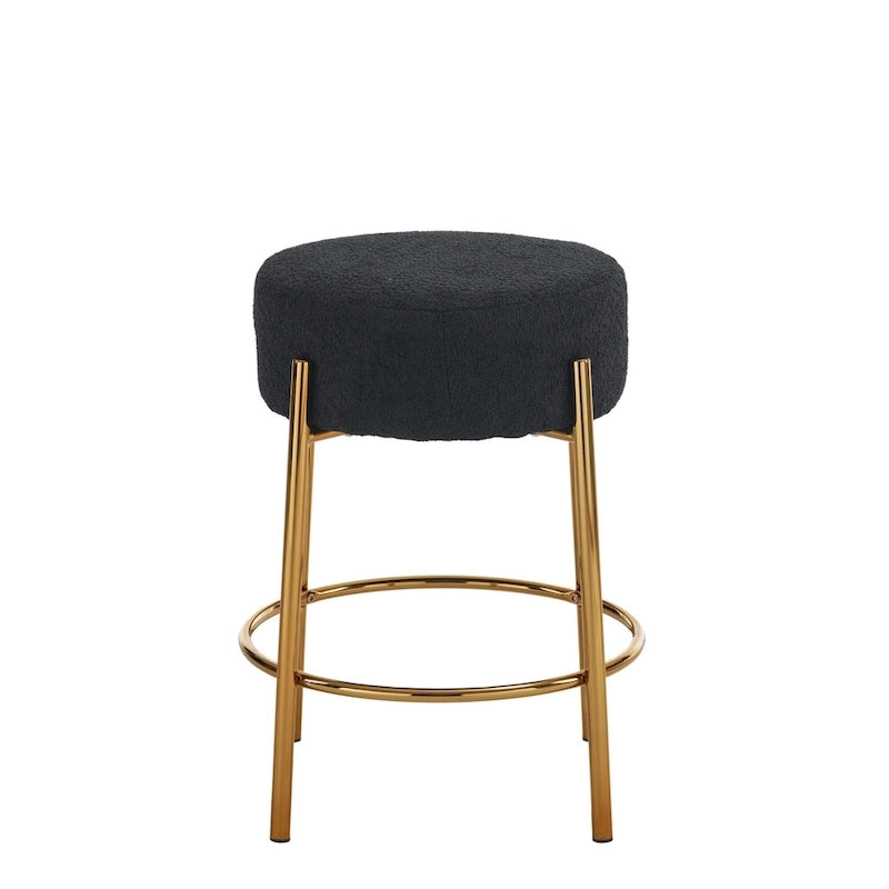 Round Bar Stools Set of 2, Upholstered Kitchen Stools with Metal Base, Counter Height Bar Stools with Backless