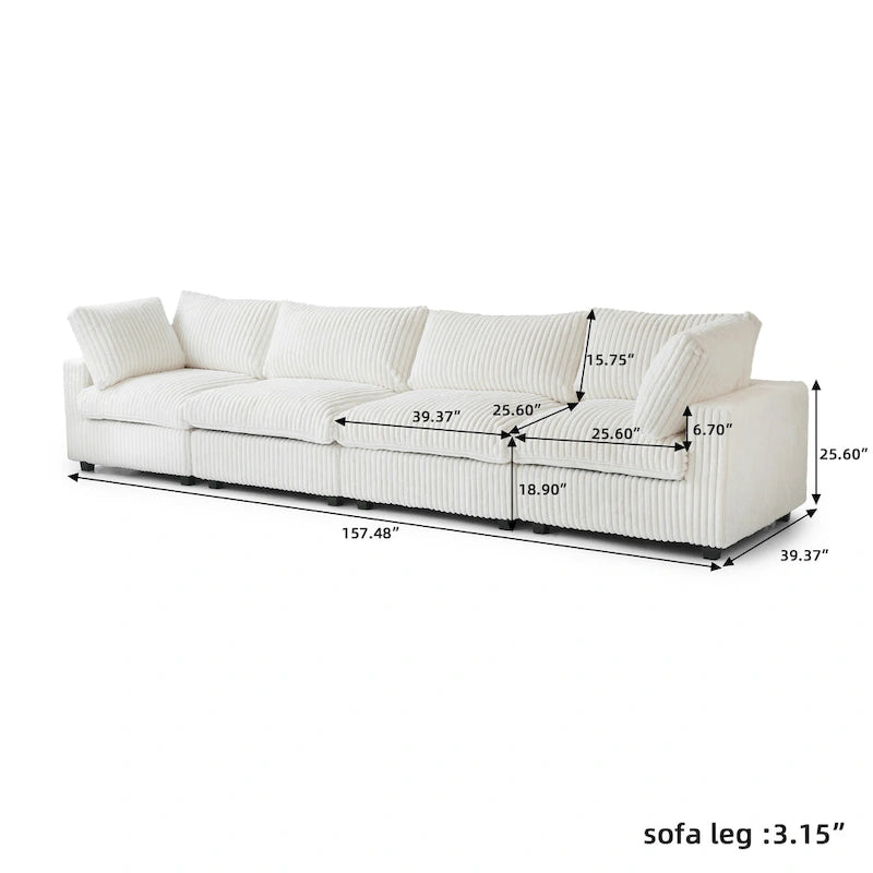 157.48 Soft Plush Modular Sectional Sofa 4-Seater Upholstered Living Room Couch