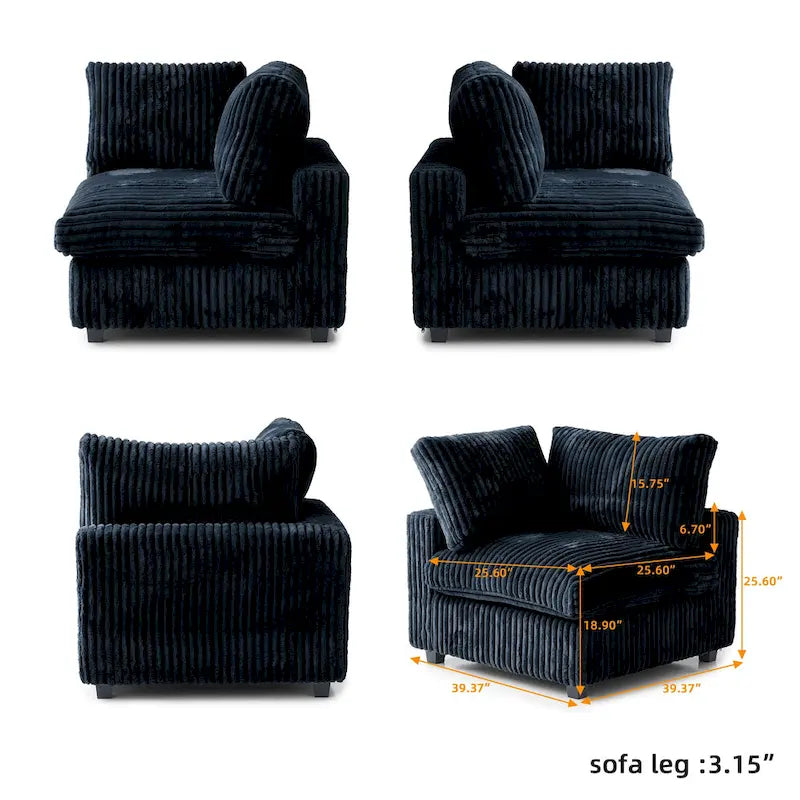 157.48 Soft Plush Modular Sectional Sofa 4-Seater Upholstered Living Room Couch