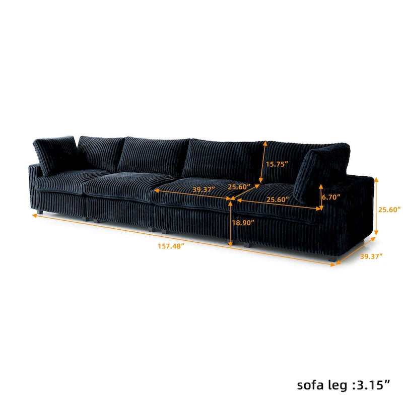 157.48 Soft Plush Modular Sectional Sofa 4-Seater Upholstered Living Room Couch