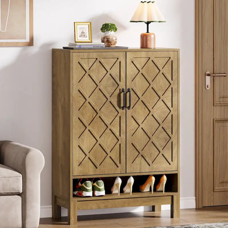 Shoe Storage Cabinet with Doors, 6-Tier Adjustable Farmhouse Shoe Organizer