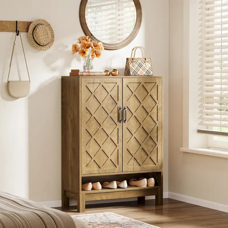 Shoe Storage Cabinet with Doors, 6-Tier Adjustable Farmhouse Shoe Organizer