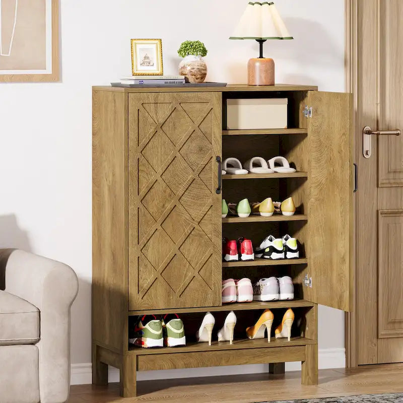 Shoe Storage Cabinet with Doors, 6-Tier Adjustable Farmhouse Shoe Organizer