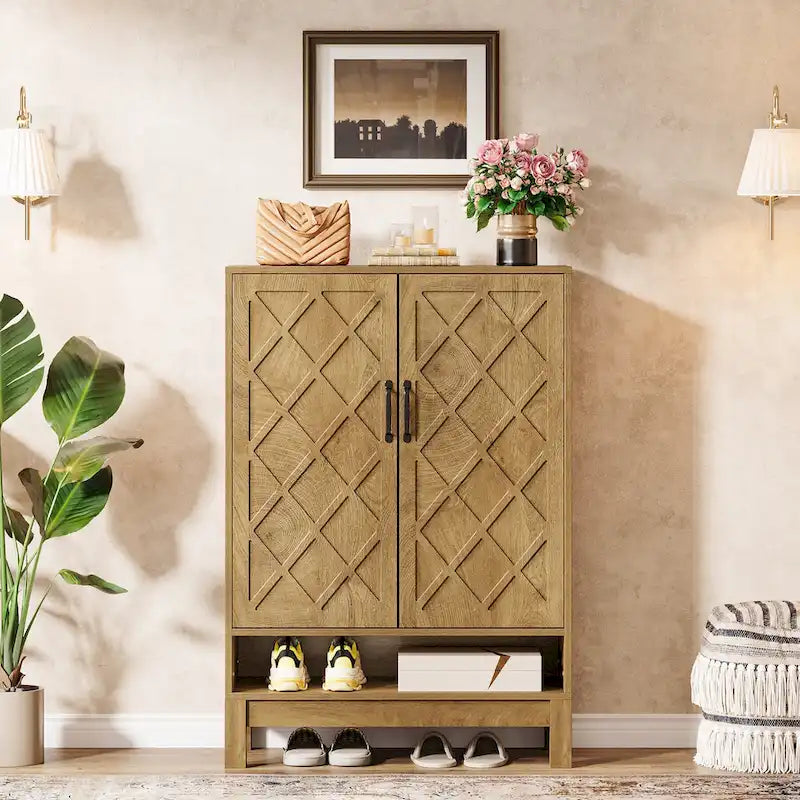 Shoe Storage Cabinet with Doors, 6-Tier Adjustable Farmhouse Shoe Organizer