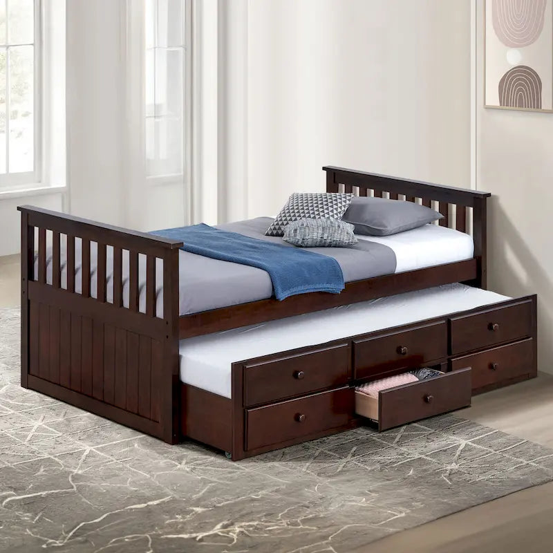 Furniture of America Zorina Twin Captain Bed with Trundle and Three Drawers
