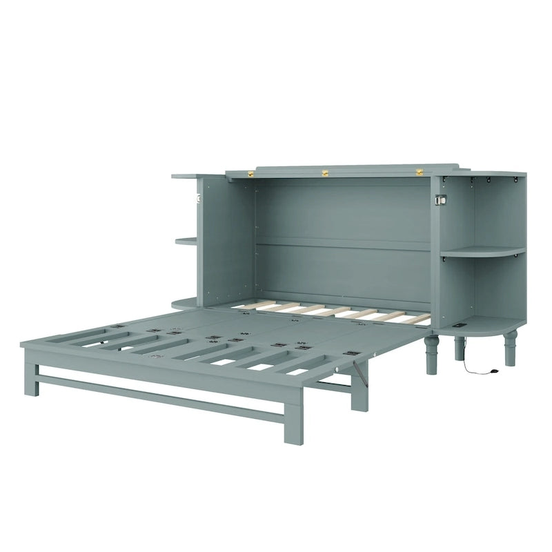 Lit escamotable de ferme, lit pliant plateforme, lit escamotable convertible de style commode/cube avec étagères incurvées et station de recharge