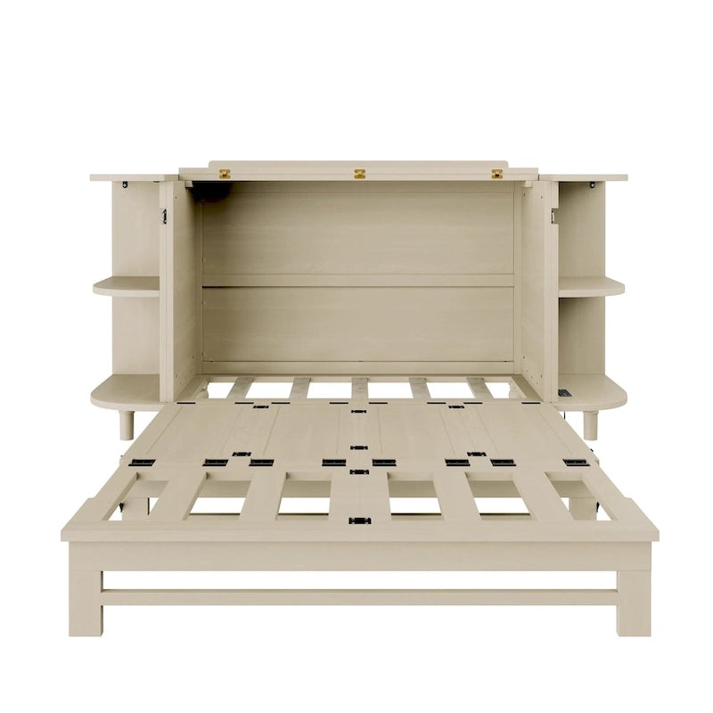 Lit escamotable de ferme, lit pliant plateforme, lit escamotable convertible de style commode/cube avec étagères incurvées et station de recharge