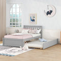 Grey Walnut Rubberwood Twin Size Platform Bed Frame with Trundle, Modern Design, No Box Spring Needed