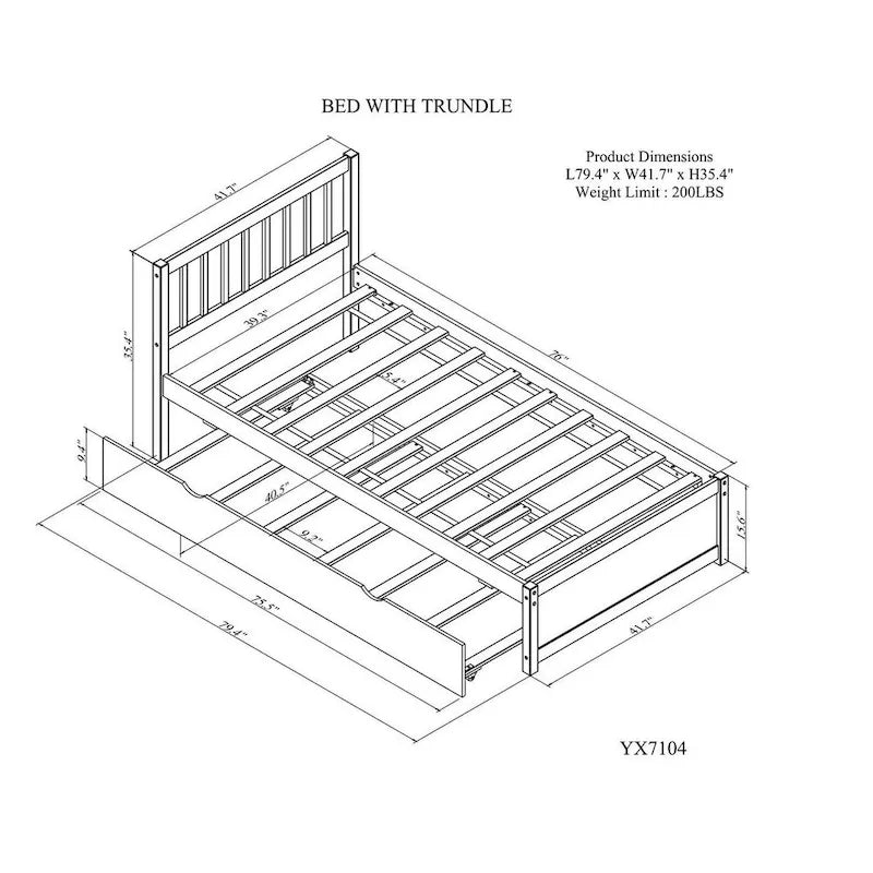 Brown Walnut Wooden Twin Platform Bed with Trundle and Fence Headboard - Modern Space-Saving Design