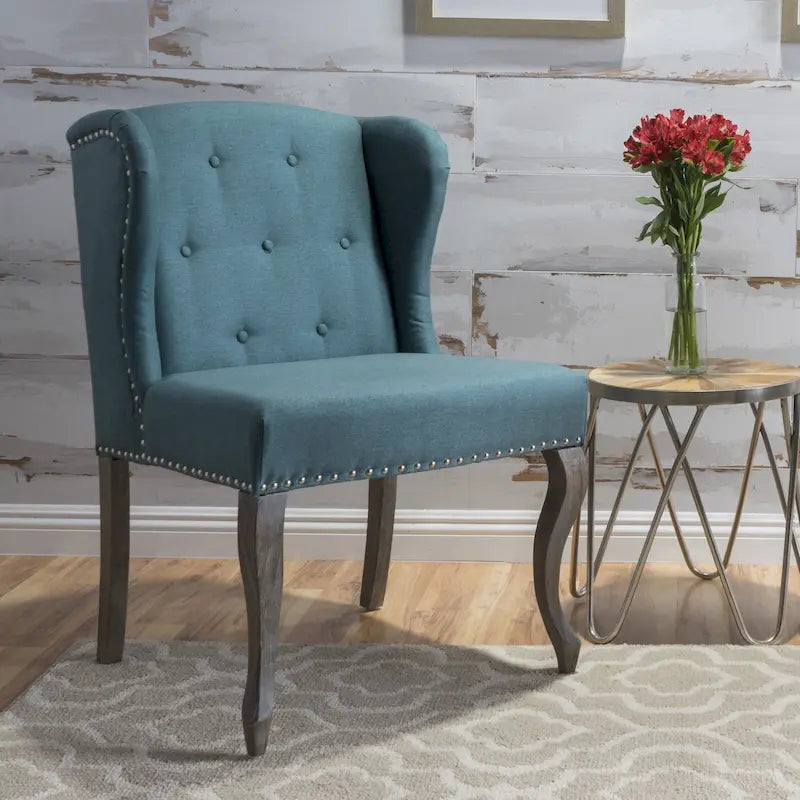 Fauteuil d'appoint capitonné moderne de 60,3 cm avec cadre en bois d'hévéa et clous décoratifs pour salon