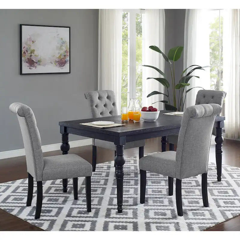 Classic Style Dining Set with Rectangular Table and Button Tufted Upholstered Chairs
