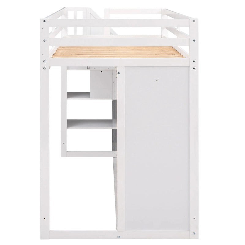 Full Pine Loft Bed with Shelves and Wardrobes