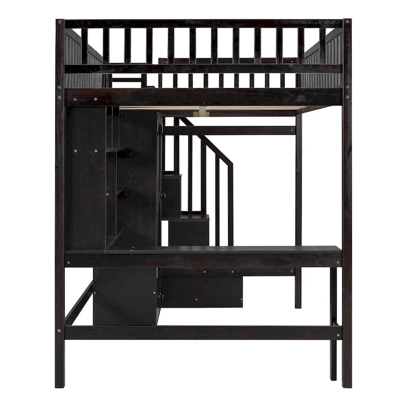 Full Pine Loft Bed with Desk and Storage