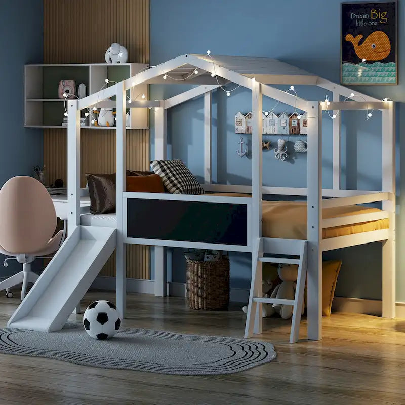 Twin Loft House Bed with Slide
