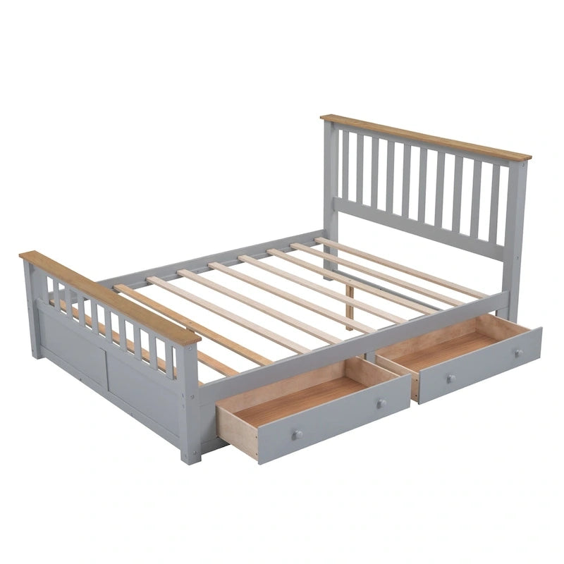 Queen Wooden Platform Bed with Drawers, Headboard, and Footboard