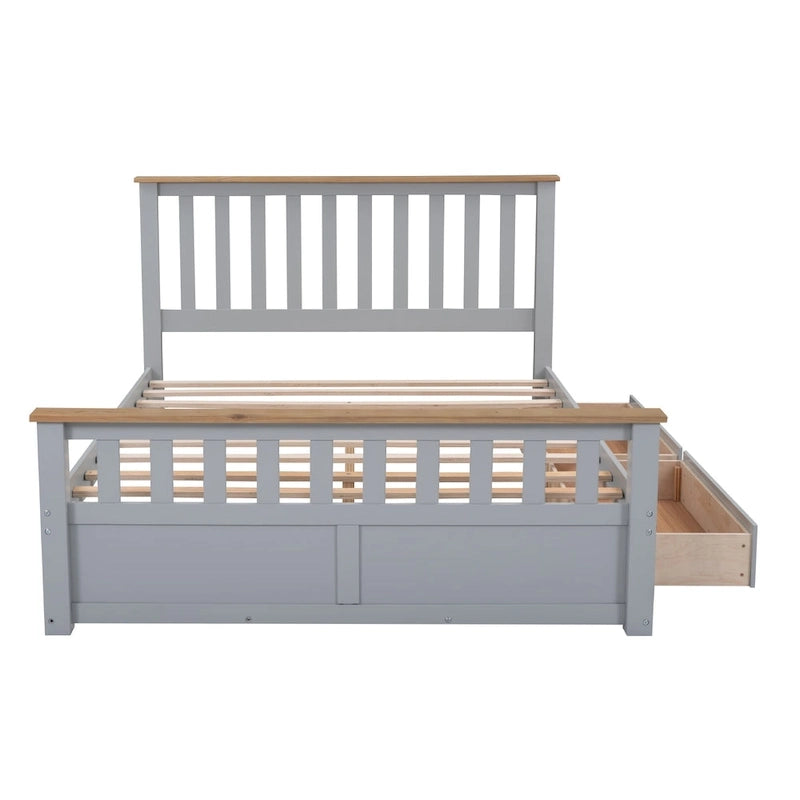 Queen Wooden Platform Bed with Drawers, Headboard, and Footboard