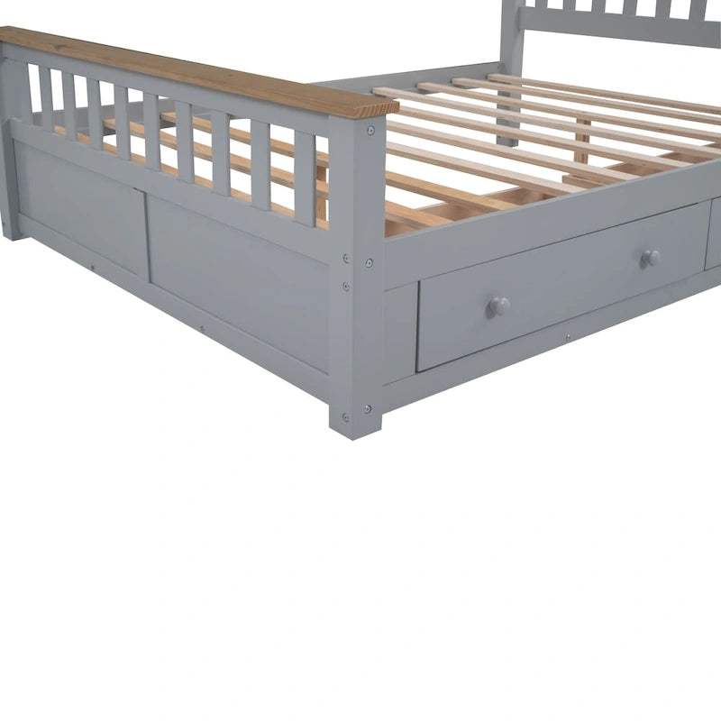 Queen Wooden Platform Bed with Drawers, Headboard, and Footboard