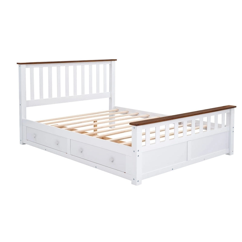 Queen Wooden Platform Bed with Drawers, Headboard, and Footboard