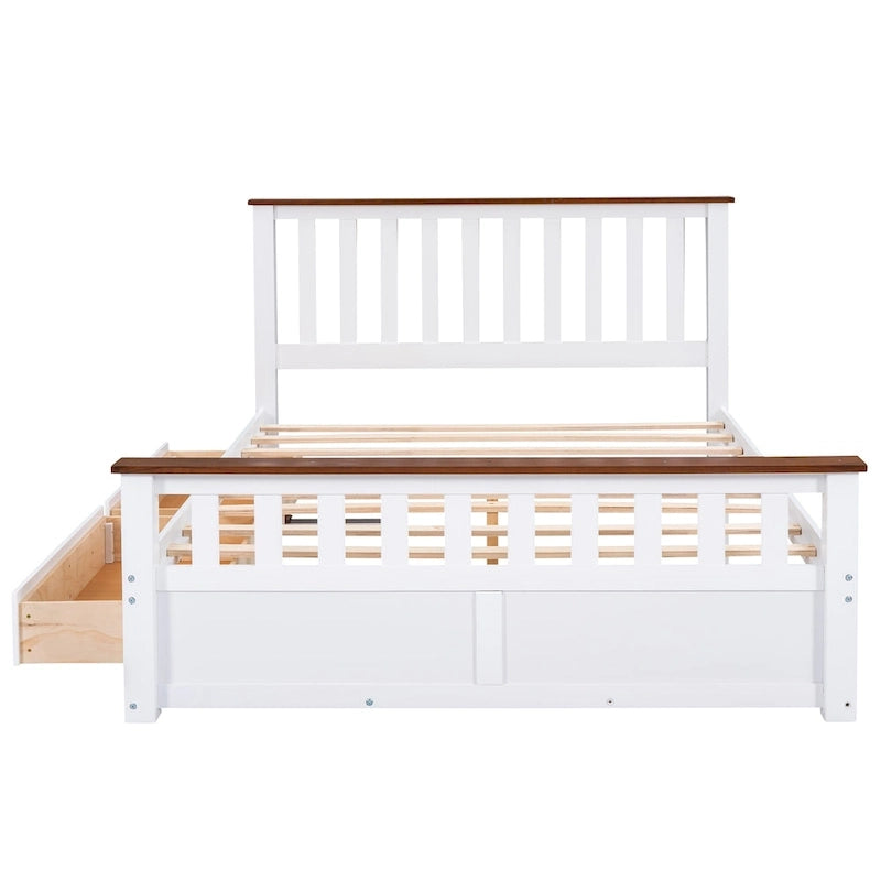 Queen Wooden Platform Bed with Drawers, Headboard, and Footboard