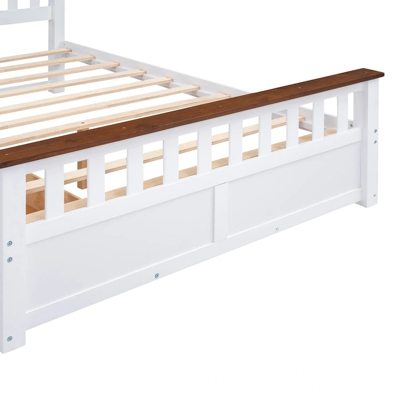 Queen Wooden Platform Bed with Drawers, Headboard, and Footboard