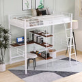 Twin Metal Loft Bed with Desk & Shelves