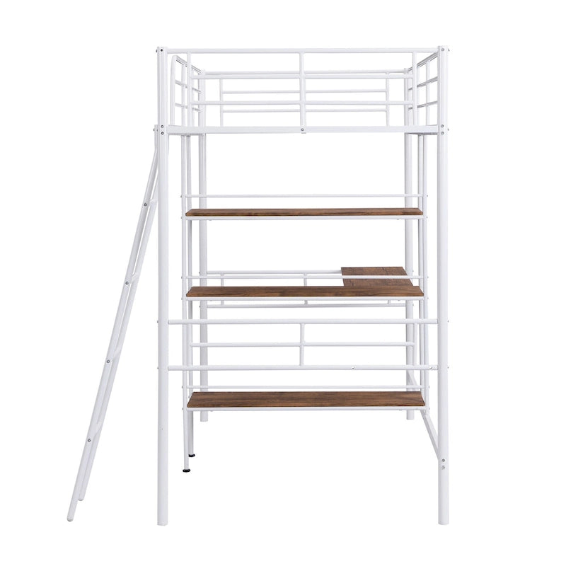 Twin Metal Loft Bed with Desk & Shelves