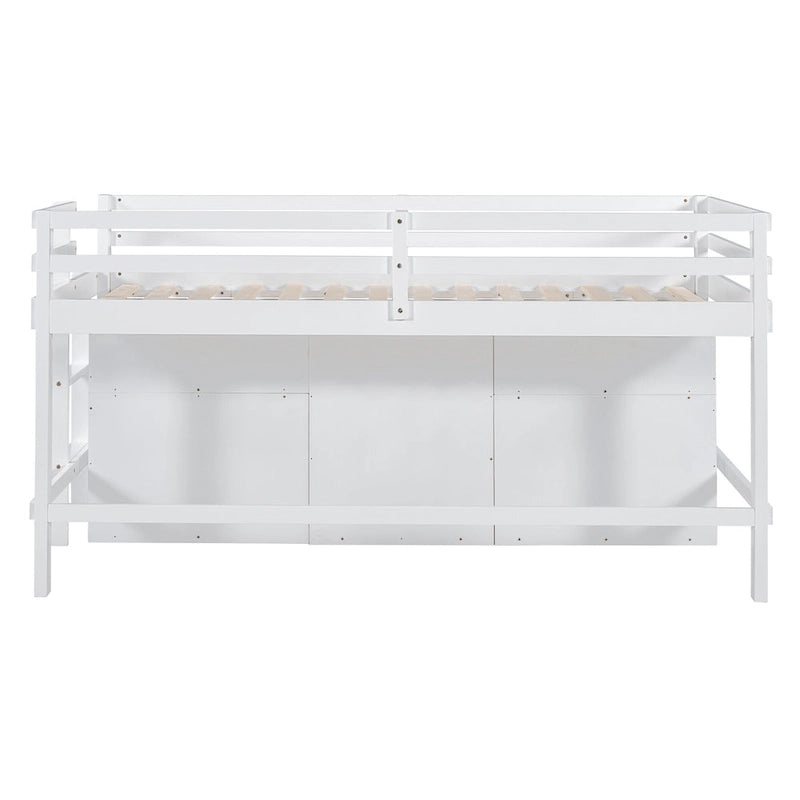 Twin Size Solid Wood Loft Bed with Drawers and Cabinets