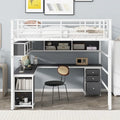 Merax Metal Loft Bed with bookcase, desk and cabinet