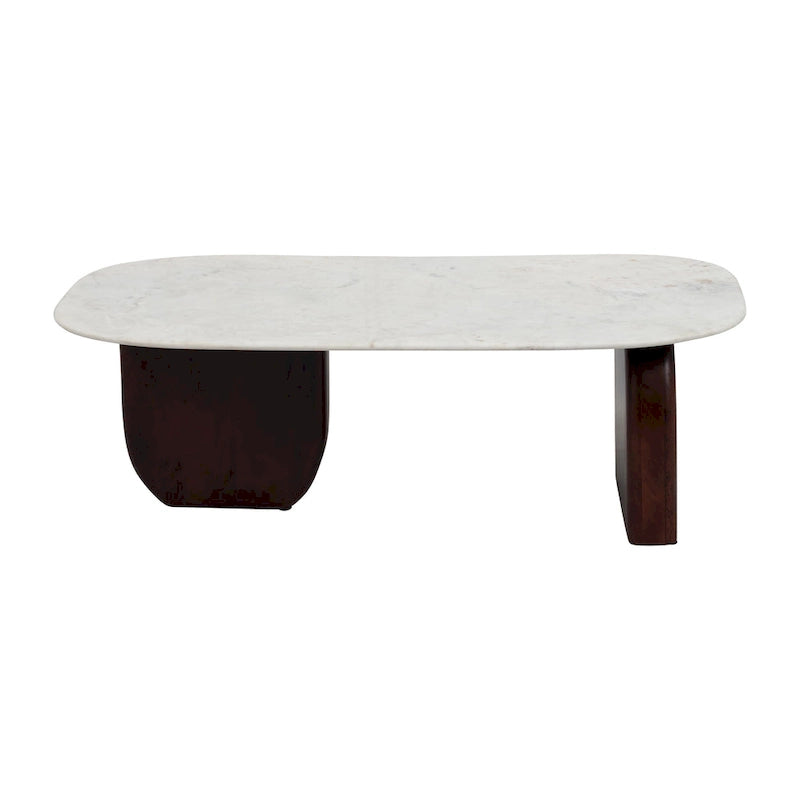 Table basse ovale abstraite en marbre et bois 16H - 48 x 24 x 16
