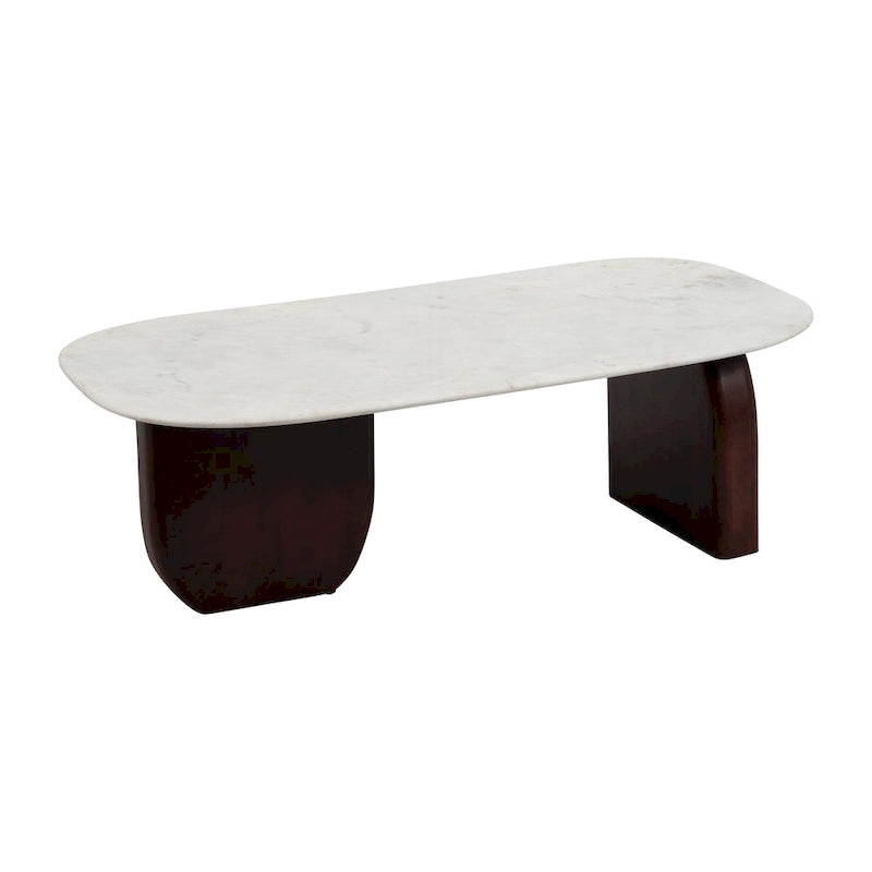 Table basse ovale abstraite en marbre et bois 16H - 48 x 24 x 16