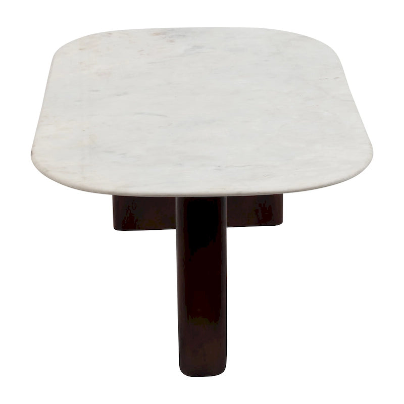 Table basse ovale abstraite en marbre et bois 16H - 48 x 24 x 16