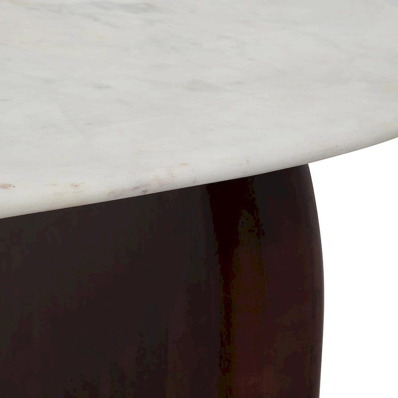 Table basse ovale abstraite en marbre et bois 16H - 48 x 24 x 16