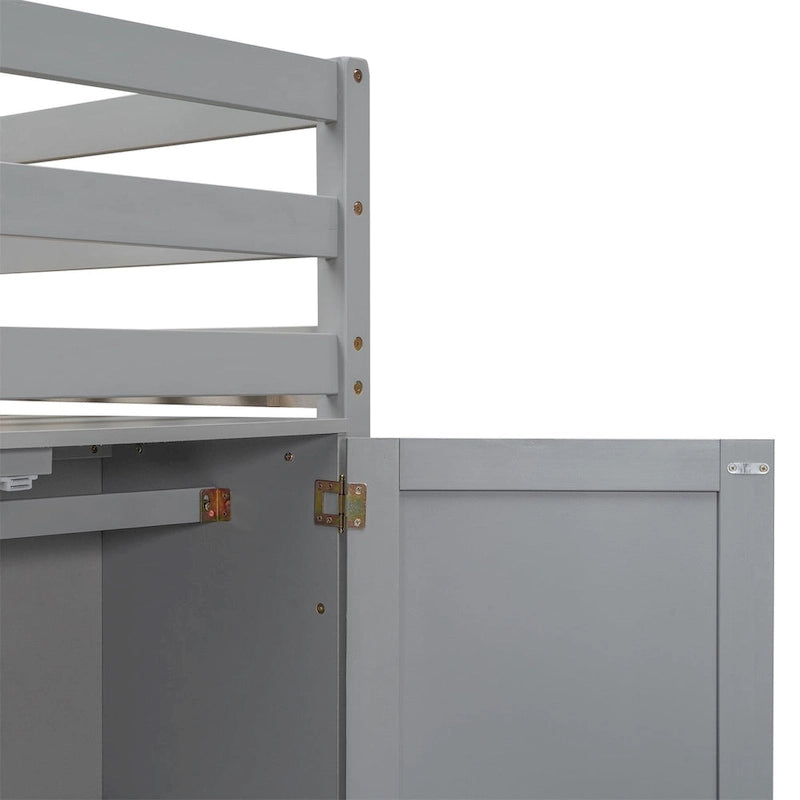 Merax Wood Twin Size Loft Bed with Built-in Storage Wardrobe and 2 Windows