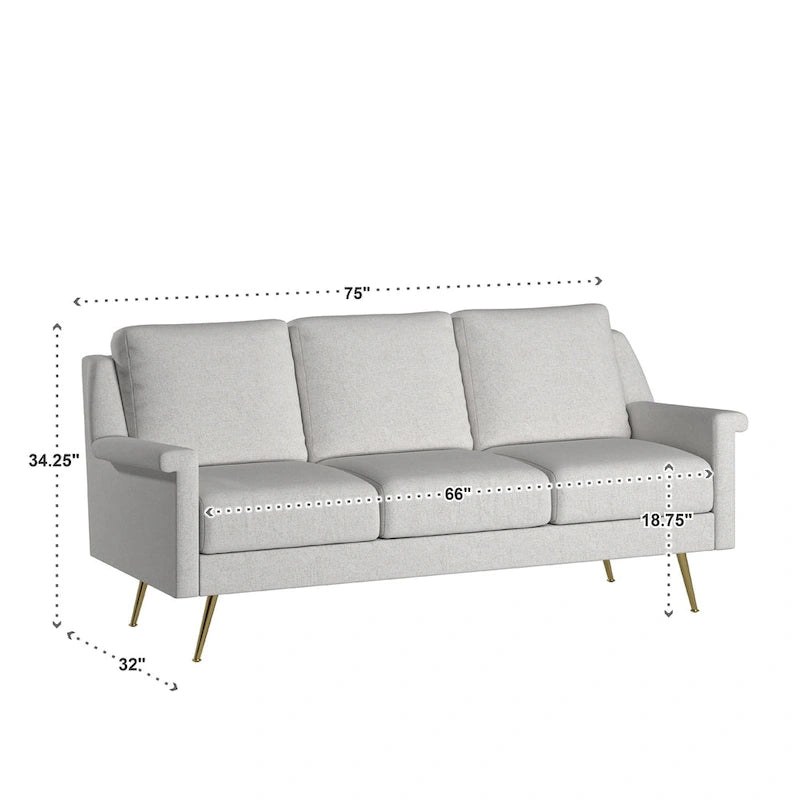 Cade Grey Fabric Sofa with Gold Metal Legs by iNSPIRE Q Modern