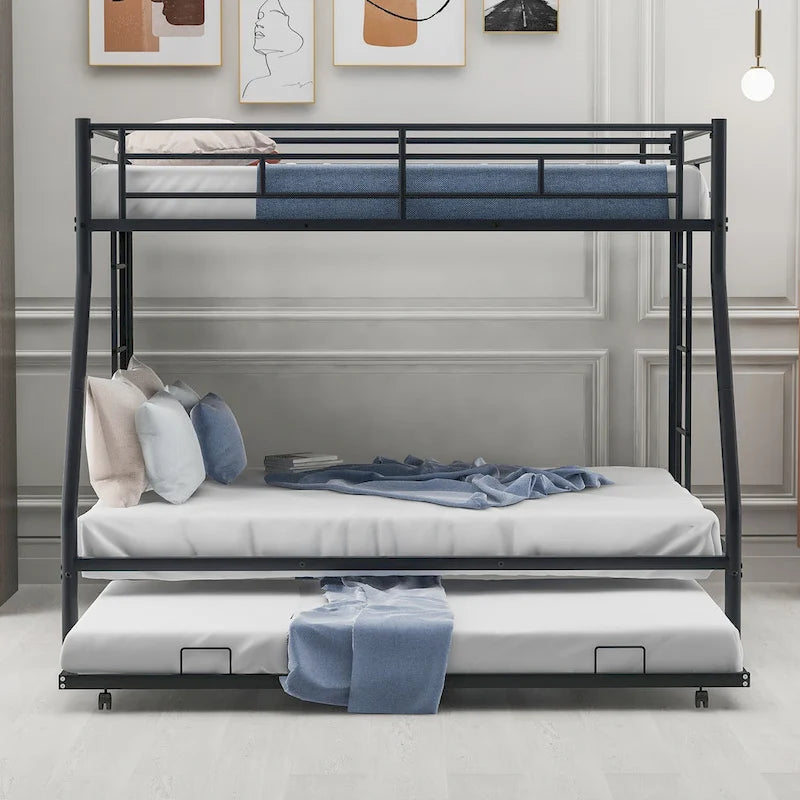 Twin over Full Bed Bunk with Sturdy Steel Frame with Trundle