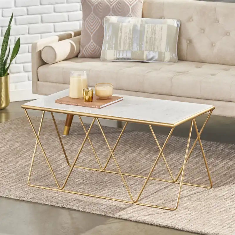 Table basse Modern Glam fabriquée à la main avec plateau en marbre 37.00 L x 19.00 W x 18.00 H