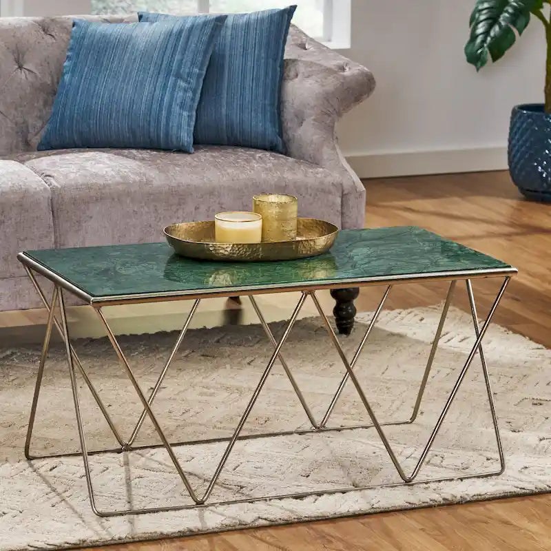 Table basse Modern Glam fabriquée à la main avec plateau en marbre 37.00 L x 19.00 W x 18.00 H