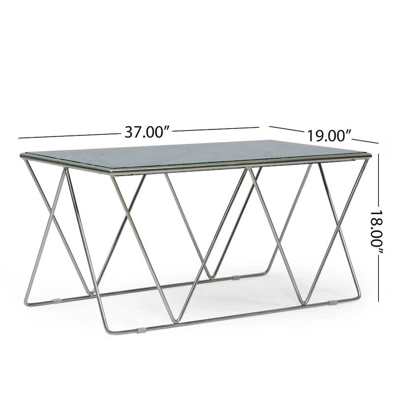 Table basse Modern Glam fabriquée à la main avec plateau en marbre 37.00 L x 19.00 W x 18.00 H