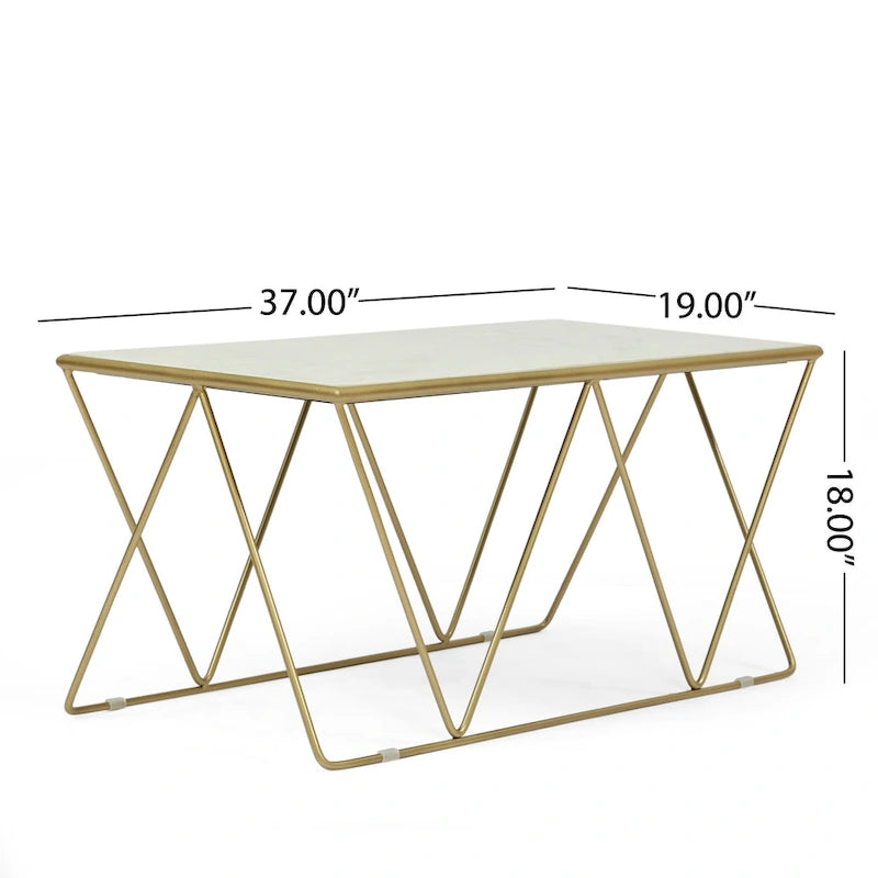 Table basse Modern Glam fabriquée à la main avec plateau en marbre 37.00 L x 19.00 W x 18.00 H