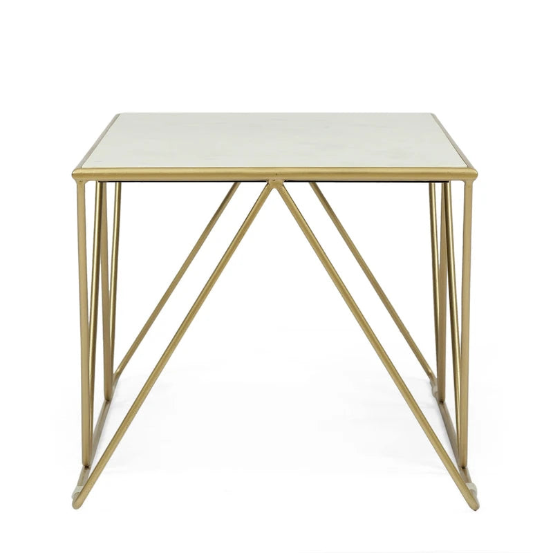 Table basse Modern Glam fabriquée à la main avec plateau en marbre 37.00 L x 19.00 W x 18.00 H