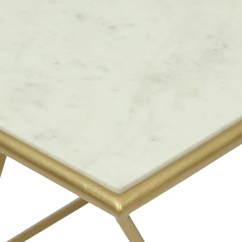 Table basse Modern Glam fabriquée à la main avec plateau en marbre 37.00 L x 19.00 W x 18.00 H