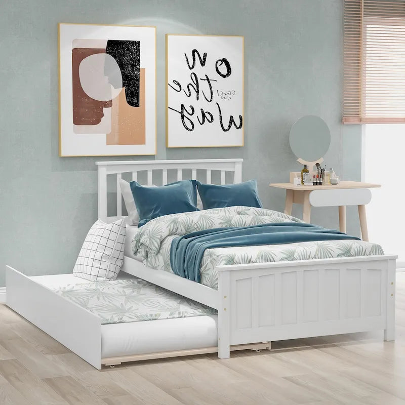 Twin Size Wood Platform Bed with Twin Trundle