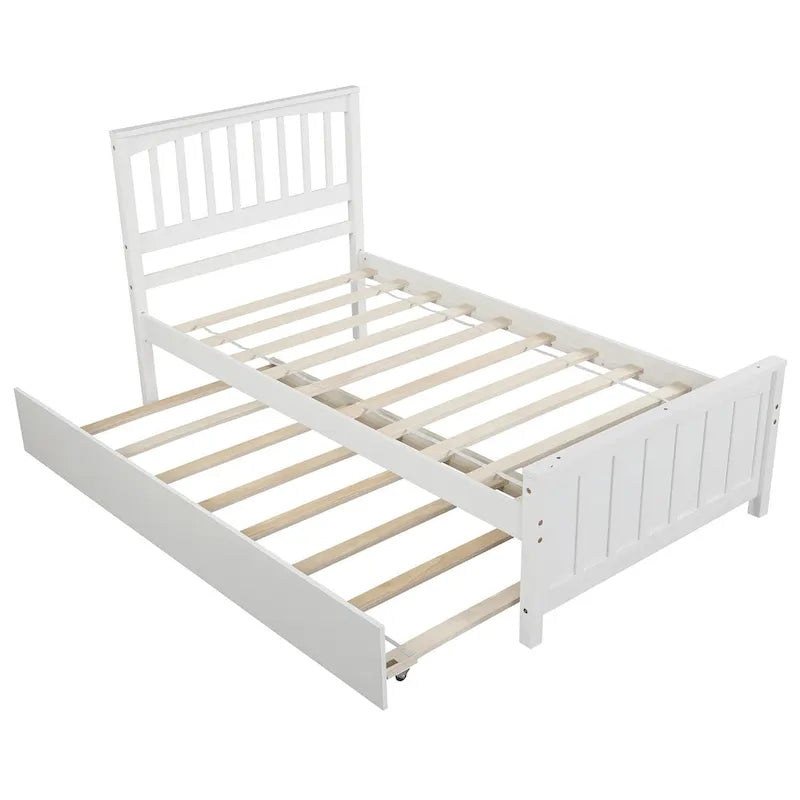 Twin Size Wood Platform Bed with Twin Trundle